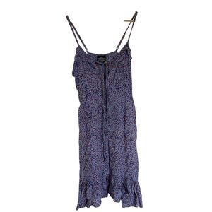 Angie Women's Button Front Ditsy Floral Spaghetti Strap Dress L Cottagecore Blue